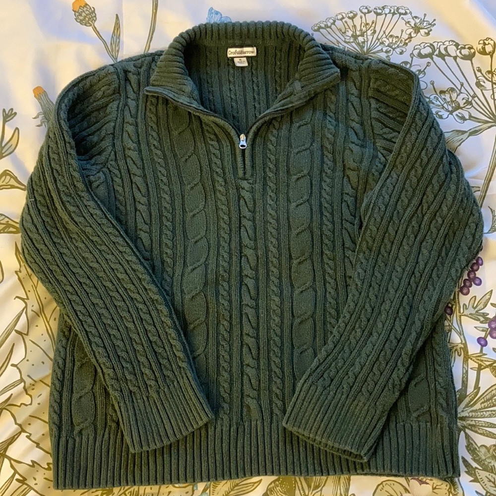 XL Green Croft & Barrow Cable Knit zip up